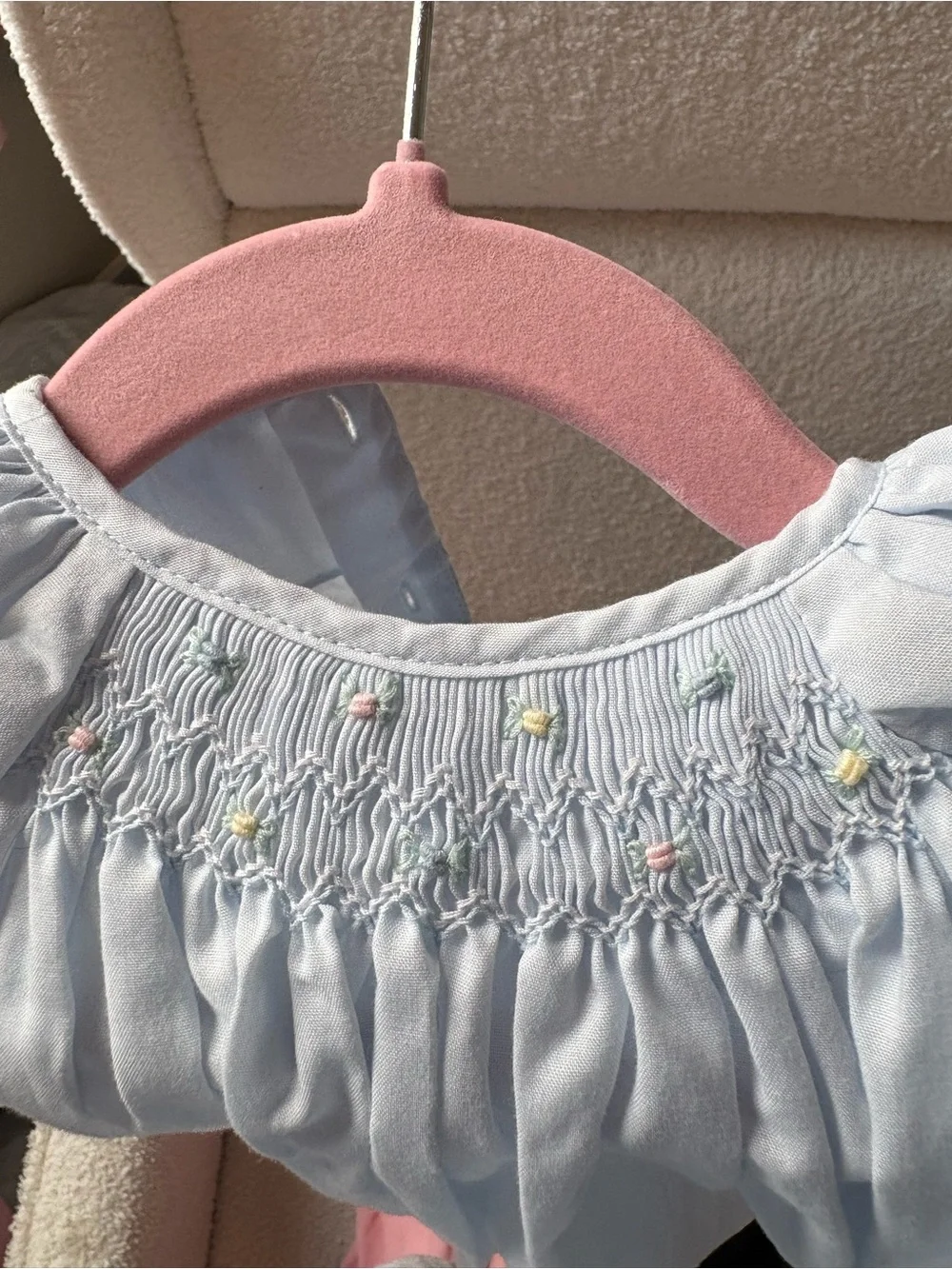 Petit Ami Light Blue Smocked Puff-Sleeve Dress